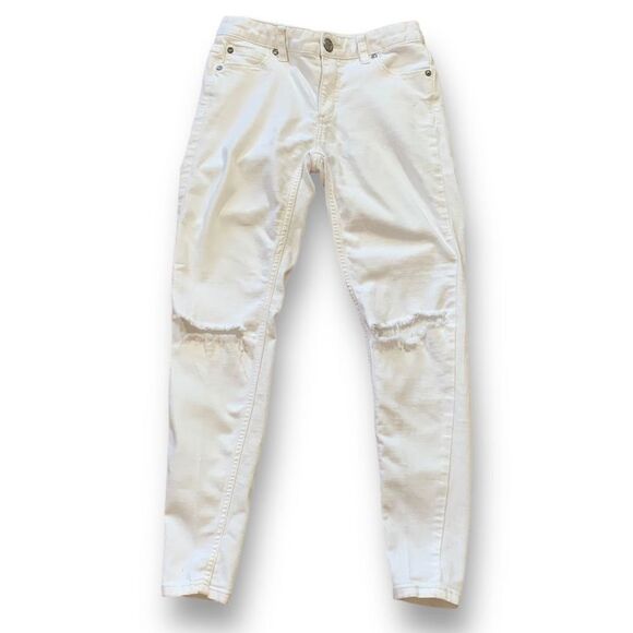 Free People Denim - Free People Jeans Skinny Distressed White Denim Midrise Cropped